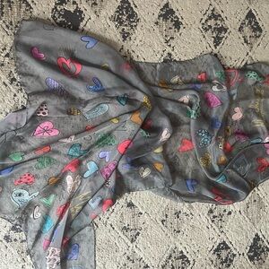 Moschino Gray Scarf with Colorful Heart Design